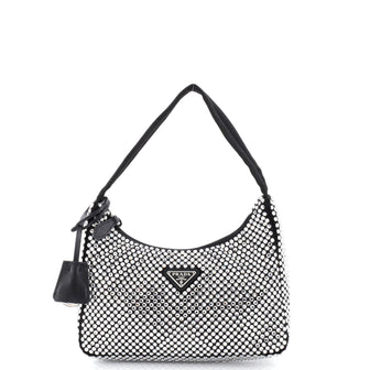 Prada Re-Edition 2000 Hobo Crystal Embellished Satin Mini