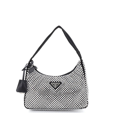 Prada Re-Edition 2000 Hobo Crystal Embellished Satin Mini