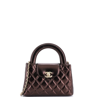 Chanel Kelly Top Handle Shopping Bag Quilted Shiny Aged Calfskin Mini