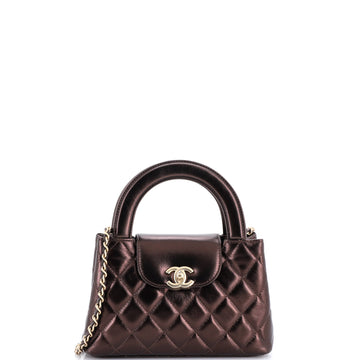 Chanel Kelly Top Handle Shopping Bag Quilted Shiny Aged Calfskin Mini