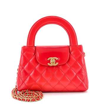 Chanel Kelly Top Handle Shopping Bag Quilted Shiny Aged Calfskin Mini
