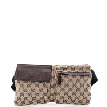 Gucci Vintage Double Belt Bag GG Canvas with Leather
