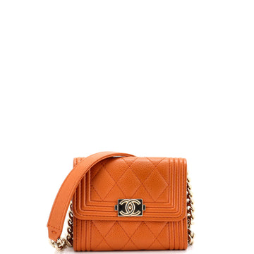 Chanel Boy Flap Card Holder on Chain Quilted Caviar