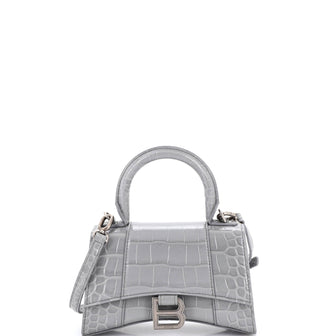 Balenciaga Hourglass Top Handle Bag Crocodile Embossed Leather XS