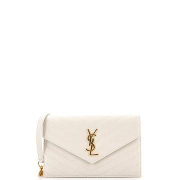 Saint Laurent Classic Monogram Wallet on Chain Matelasse Chevron Leather Small