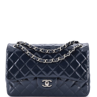 Chanel Classic Double Flap Bag Quilted Patent Jumbo
