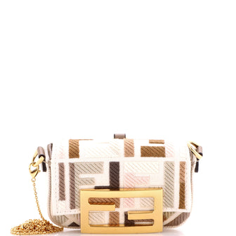 Fendi Chain Baguette Charm Bag Zucca Canvas Nano