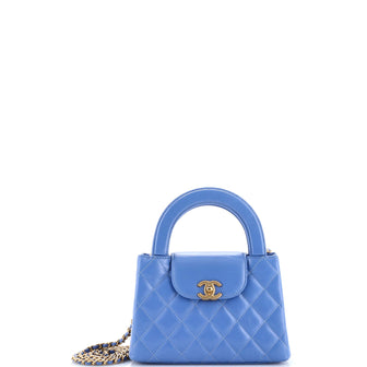 Chanel Kelly Top Handle Shopping Bag Quilted Shiny Aged Calfskin Mini