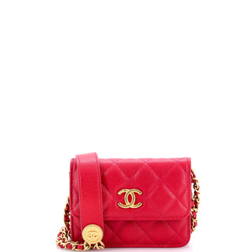 Chanel Twist Your Buttons Flap Coin Purse with Chain Quilted Shiny Caviar