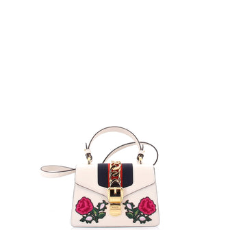 Gucci Sylvie Top Handle Bag Embroidered Leather Mini