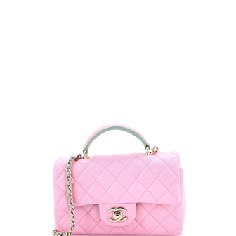 Chanel Classic Single Flap Top Handle Bag Quilted Lambskin Mini