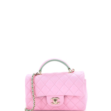 Chanel Classic Single Flap Top Handle Bag Quilted Lambskin Mini