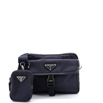 Prada Buckle Front Pocket Flap Messenger Bag Re-Nylon with Saffiano Leather