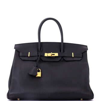 Hermes Birkin Handbag Black Clemence with Gold Hardware 35