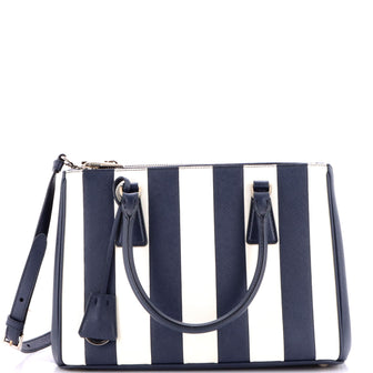 Prada Double Zip Lux Tote Striped Saffiano Leather Small