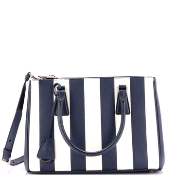 Prada Double Zip Lux Tote Striped Saffiano Leather Small