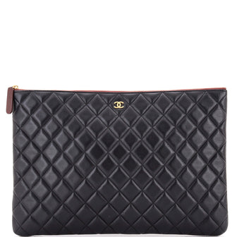 Chanel O Case Clutch Quilted Lambskin Large