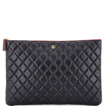 Chanel O Case Clutch Quilted Lambskin Large