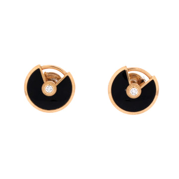 Cartier Amulette Stud Earrings 18K Rose Gold with Diamond and Onyx XS