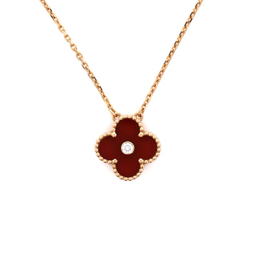 Van Cleef & Arpels Vintage Alhambra Pendant Necklace 18K Rose Gold and Carnelian with Diamond