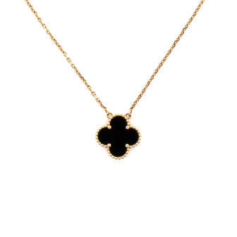 Van Cleef & Arpels Vintage Alhambra Pendant Necklace 18K Yellow Gold and Onyx