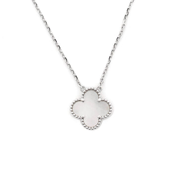 Van Cleef & Arpels Vintage Alhambra Pendant Necklace 18K White Gold and Mother of Pearl