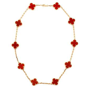 Van Cleef & Arpels Vintage Alhambra 10 Motifs Necklace 18K Yellow Gold and Carnelian