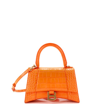Balenciaga Hourglass Top Handle Bag Crocodile Embossed Leather Small