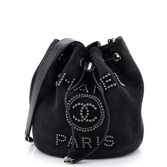 Chanel Deauville Drawstring Bucket Bag Pearl Embellished Canvas Medium