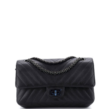 Chanel So Black Reissue 2.55 Flap Bag Chevron Sheepskin 225