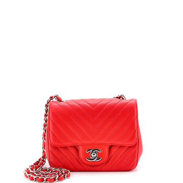Chanel Square Classic Single Flap Bag Chevron Caviar Mini