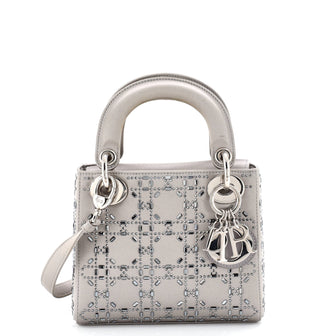Christian Dior Lady Dior Bag Crystal Embellished Cannage Quilt Satin Mini