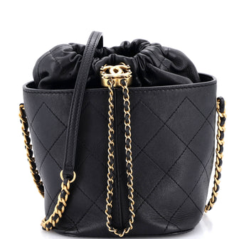 Chanel CC Drawstring Bucket Crossbody Bag Stitched Calfskin Medium