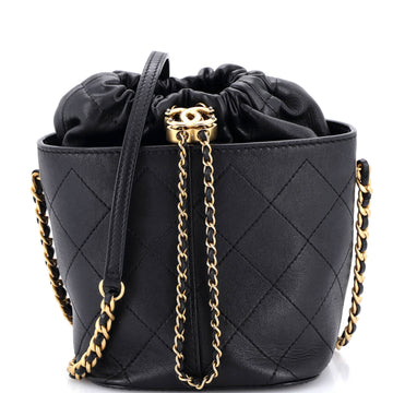 Chanel CC Drawstring Bucket Crossbody Bag Stitched Calfskin Medium