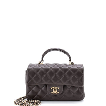 Chanel Classic Single Flap Top Handle Bag Quilted Lambskin Mini