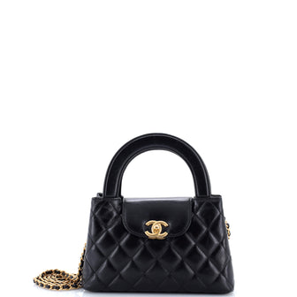 Chanel Kelly Top Handle Shopping Bag Quilted Shiny Aged Calfskin Mini