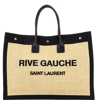 Saint Laurent Rive Gauche Shopper Tote Raffia with Canvas Large