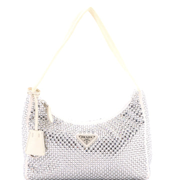 Prada Re-Edition 2000 Hobo Crystal Embellished Satin Mini