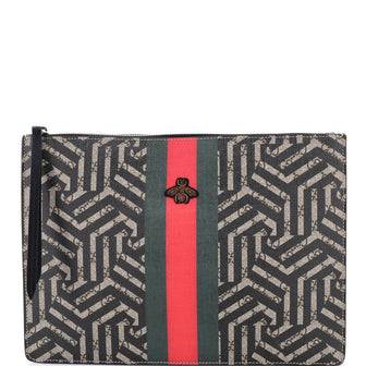 Gucci Bee Web Zip Messenger Bag Caleido GG Coated Canvas Large