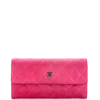 Chanel CC French Flap Wallet Quilted Caviar Long