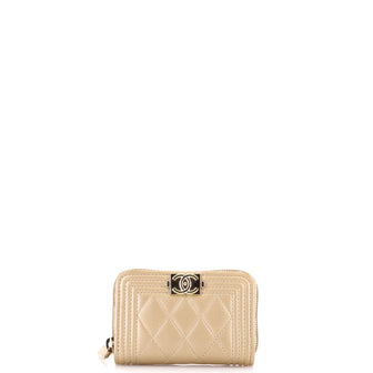 Chanel Boy Zip Coin Purse Quilted Calfskin Small