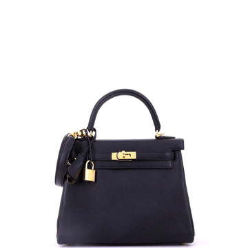 Hermes Kelly Handbag Black Swift with Gold Hardware 25