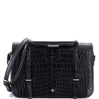 Saint Laurent Charlotte Flap Bag Crocodile Embossed Leather Large