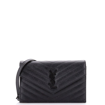 Saint Laurent Classic Monogram Wallet on Chain Matelasse Chevron Leather Small