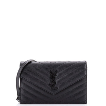 Saint Laurent Classic Monogram Wallet on Chain Matelasse Chevron Leather Small