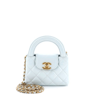 Chanel Kelly Top Handle Shopping Bag Quilted Shiny Aged Calfskin Nano