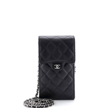 Chanel CC Flap Phone Holder Crossbody Bag Quilted Caviar