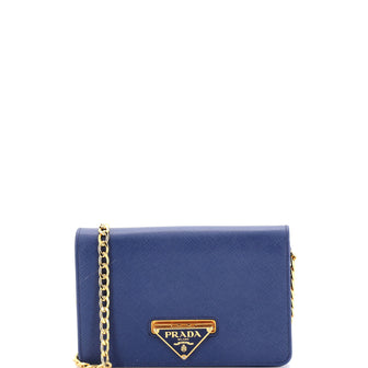 Prada Flip Lock Wallet on Chain Clutch Saffiano Leather Small