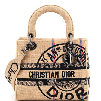 Christian Dior Lady D-Lite Bag Embroidered Jute Canvas Medium