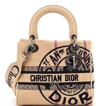 Christian Dior Lady D-Lite Bag Embroidered Jute Canvas Medium